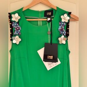 Cavalli Class Long Green Dress with Mirrored Flower Details 2